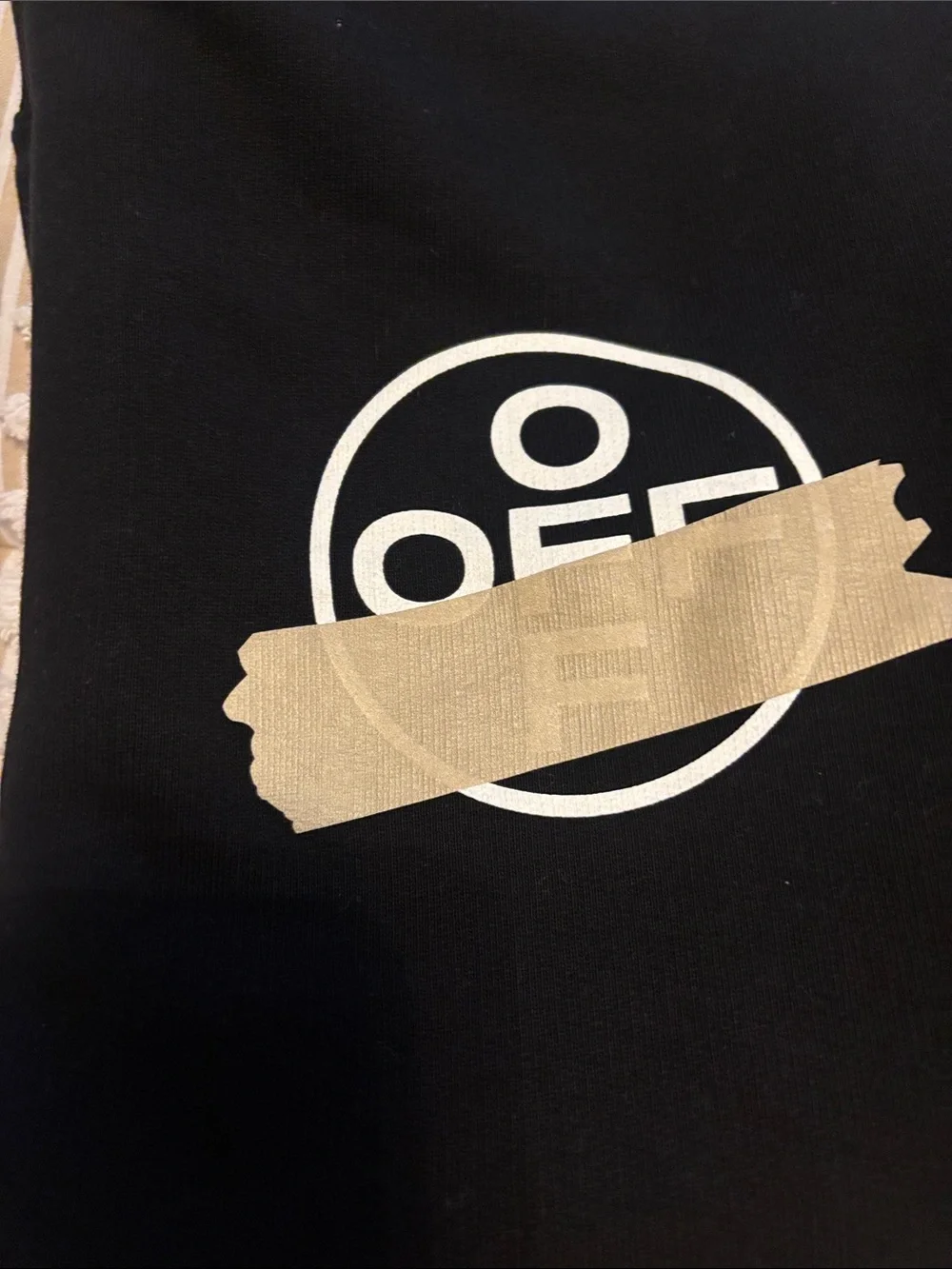Off-White Black Crewneck with Beige Tape Chevron Details